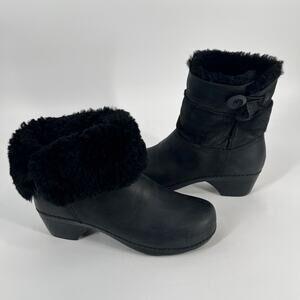 Dansko Stormy Boot Women EU 41 US 10.5-11 Black Shearling Fur Fold Down Mid Calf